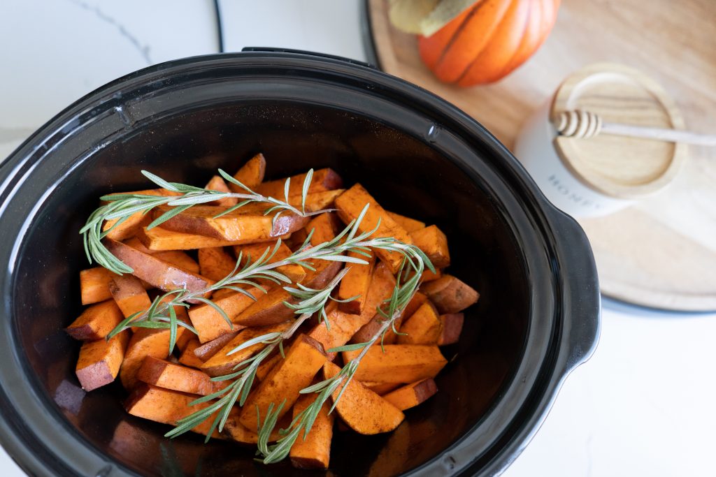 Crockpot-Honey Rosemary Glazed Sweet Potatoes - Thanksgiving Side Dish