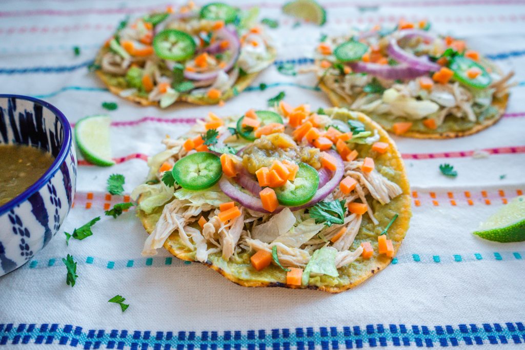 easy salsa verde chicken tostadas recipe pressure cooker crockpot meal crockpot recipe Mexican food