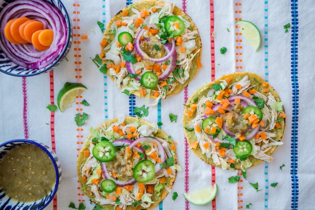 easy salsa verde chicken tostadas recipe pressure cooker crockpot meal crockpot recipe Mexican food