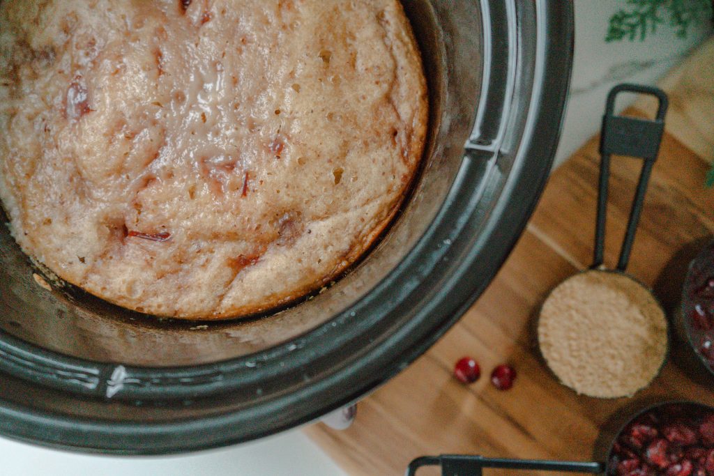Eggless Cranberry Crumble Cake Slow Cooker Recipe-Eggfree-Christmas cake-crockpot