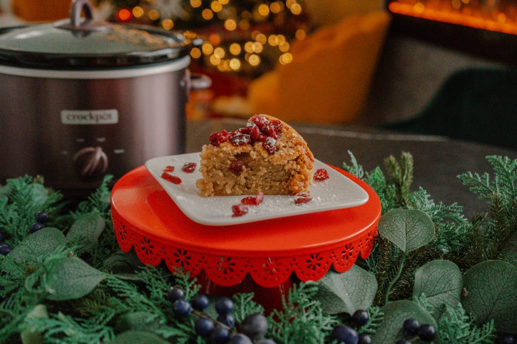 Eggless Cranberry Crumble Cake Slow Cooker Recipe-Eggfree-Christmas cake-crockpot